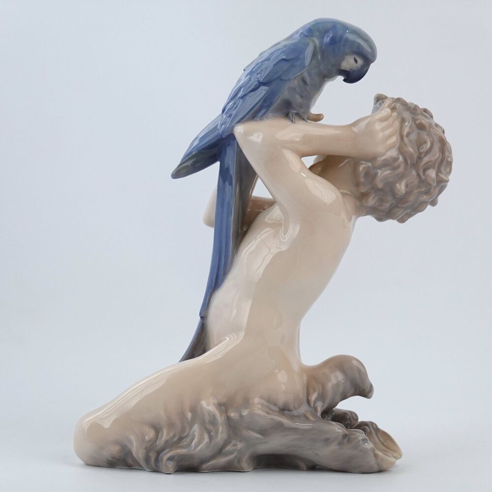 Royal Copenhagen Faun Pan Holding A Large Parrot #752 Vintage - Picture 6 of 16